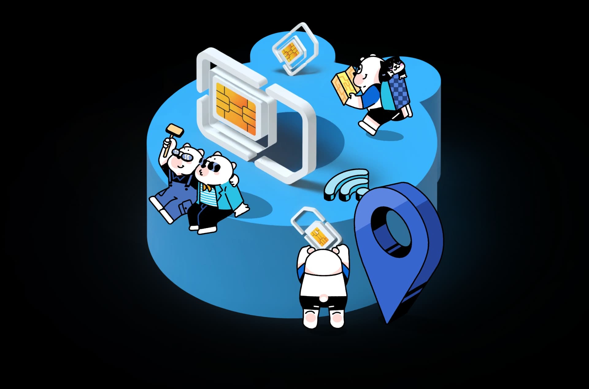 Travelers using smartphone with country flags